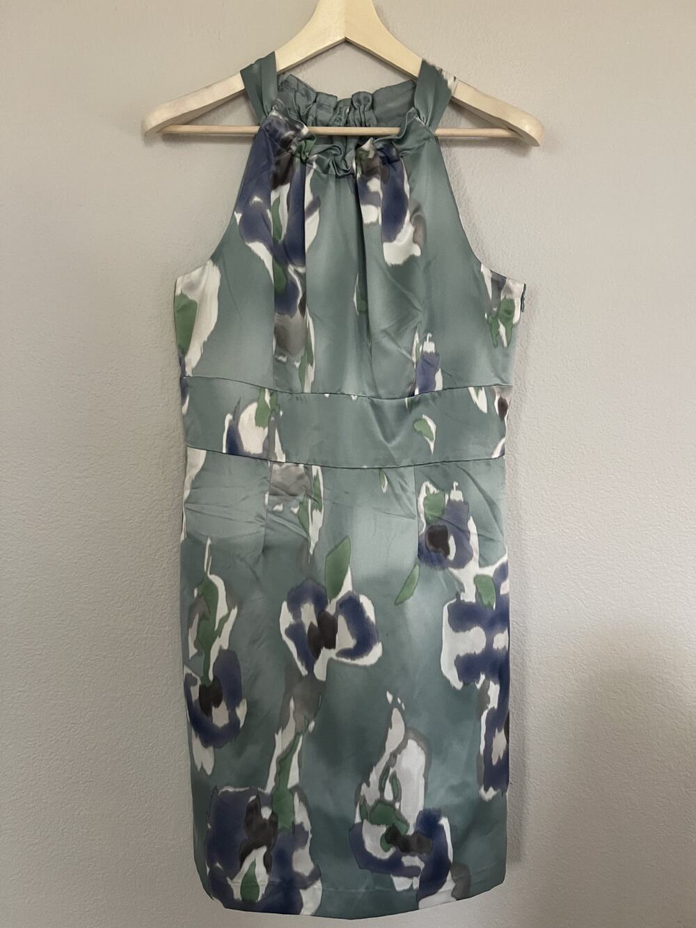 Ann Taylor Sleeveless Dress Blue Watercolor Floral Pattern Size 14 Petite